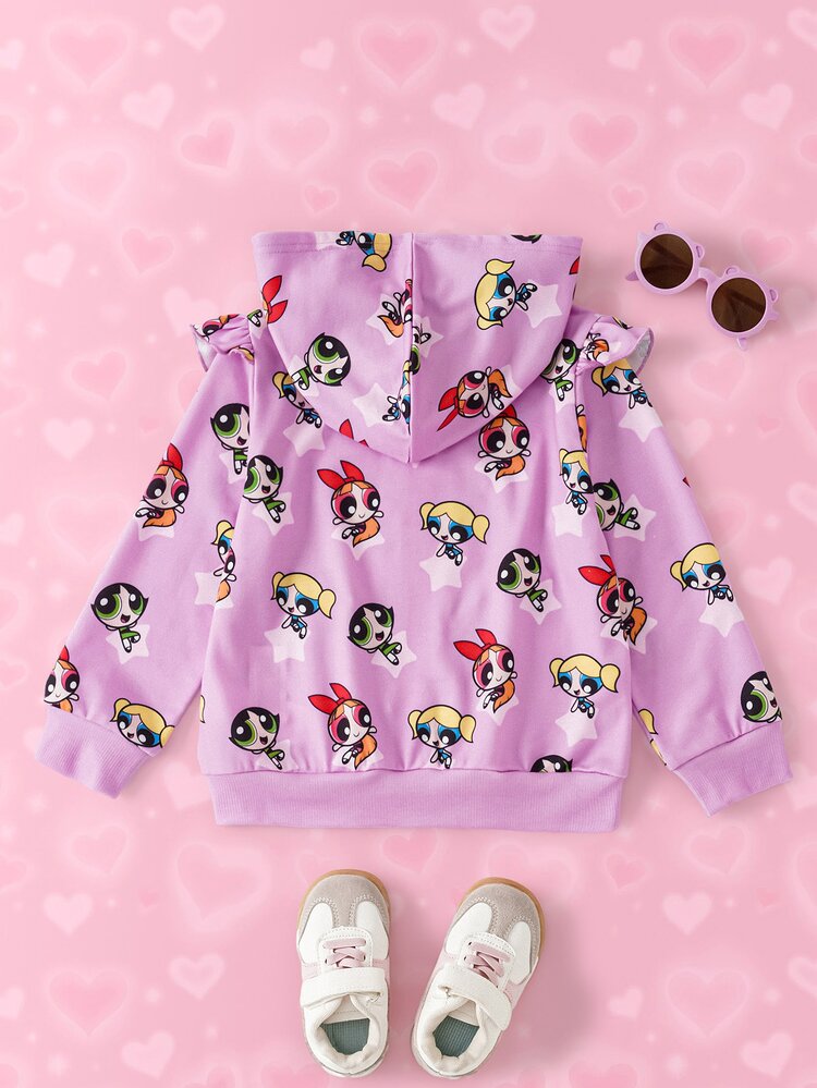 THE POWERPUFF GIRLS X SHEIN 少女卡通圖案休閒日常連帽外套 - 粉色 - 查看 2