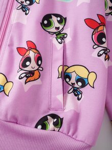 THE POWERPUFF GIRLS X SHEIN Young Girl Cartoon Pattern Casual Daily Hoodie Jacket - Pink - View 6