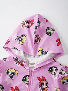 THE POWERPUFF GIRLS X SHEIN Young Girl Cartoon Pattern Casual Daily Hoodie Jacket - Pink - View 4