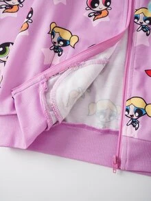 THE POWERPUFF GIRLS X SHEIN Young Girl Cartoon Pattern Casual Daily Hoodie Jacket - Pink - View 9