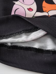 THE POWERPUFF GIRLS X SHEIN طقم كاجوال للبنات الرضع ببلوزة رياضية طويلة الأكمام وبنطال رياضي بطبعة كرتونية - الأسود - مشاهدة 11