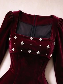 GlowEve Women's Autumn/Winter New Elegant Glamorous Beaded Decor Red Dress - Burgundy - View 7