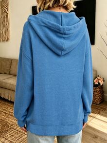 Zayélia Women's Hooded Long Sleeve Regular Fit Jacket With Large Buttons - Blue - View 2