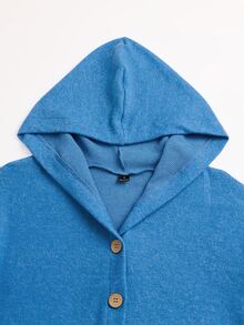 Zayélia Women's Hooded Long Sleeve Regular Fit Jacket With Large Buttons - Blue - View 4