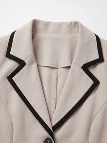 SHEINBlues Women's Button Striped Contrast Color Jacket And Pocket Long Pants Suit Set - Apricot - View 3