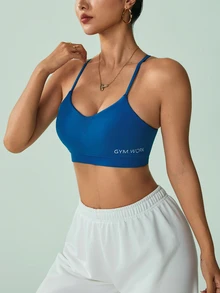 Sovereign Charm Sovereign Charm Women's High-Impact Letter Print Daily Fitness Sports Bra - Navy Blue - View 1