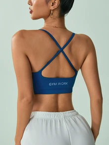 Sovereign Charm Sovereign Charm Women's High-Impact Letter Print Daily Fitness Sports Bra - Navy Blue - View 3