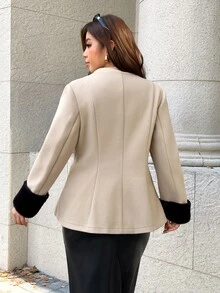 Easura Elegant Fashion Contrast Color Frog Button Decor Women's Plus Size Wool Winter - Khaki - View 2