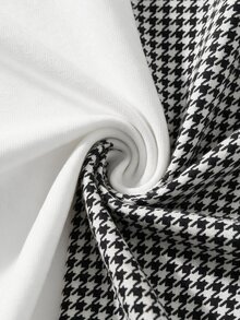 Penseblé European And American Autumn/Winter Women's Elegant Patchwork Houndstooth Print Straight Leg Wide Leg Long Sleeve Jumpsuit, Suitable For Commuting, Outings And Dates - Black and White - View 8
