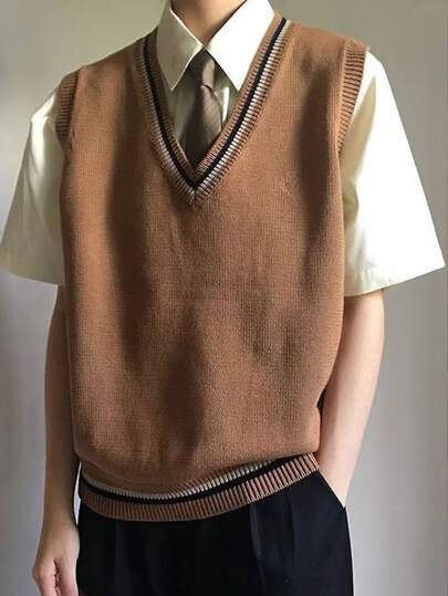 Manfinity CityGents メンズ ストライプ Vネック カジュアル 多用途 ニットベスト
