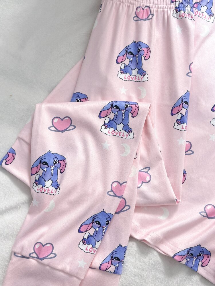 SHEIN طقم بيجامة منزلي كاجوال مريح للبنات المراهقات، بنمط كرتوني، أكمام طويلة وبنطال طويل، قطعتان، بقصة ضيقة، 1 طقم عشوائي من 5 أطقم بيجامات - وردي - مشاهدة 3