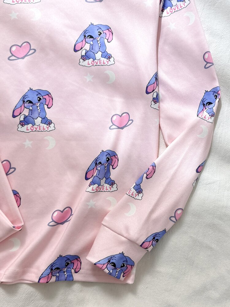 SHEIN طقم بيجامة منزلي كاجوال مريح للبنات المراهقات، بنمط كرتوني، أكمام طويلة وبنطال طويل، قطعتان، بقصة ضيقة، 1 طقم عشوائي من 5 أطقم بيجامات - وردي - مشاهدة 5