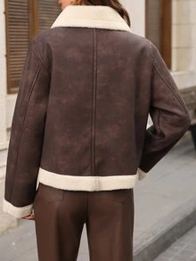 Faunlyn Women's Winter Warm Fashion Zipper Long Sleeve Jacket - Brown - View 3