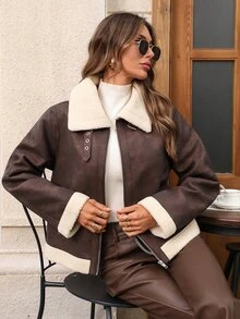 Faunlyn Women's Winter Warm Fashion Zipper Long Sleeve Jacket - Brown - View 8