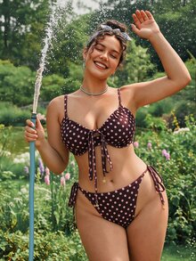 Swim Mod Plus Size Women 2pcs Random Print Spaghetti Strap Sexy Flapper 1920s Leisure Greek Goddess Beach Vacation Bikini Swimwear All White Summer - Multicolor - View 1