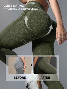 Powerista Women's Solid Color High Waist Seamless Leggings - Army Green - View 4