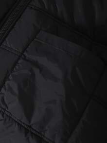 SHEIN 青少年女孩黑色抓絨內裡加厚外套，人造毛領帽，腰帶口袋設計，厚實保暖絎縫夾克，冬季聖誕外套 - 黑色 - 查看 5