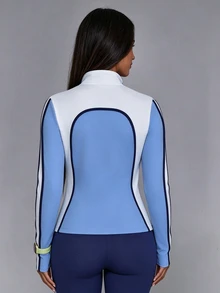 SHEIN Dewbera 1pc + Regular Jacket + Color Block Design/Basic Style/White & Blue + Sports Jacket + Fitness/Yoga - Multicolor - View 2