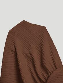 SHEIN MOD V-Neck Ruffled Waist Short Plus Size Women's Jumpsuit - Brown - View 5