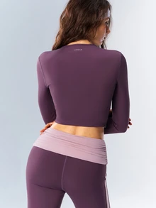 VARSIVA Women's Color-Blocked Twist T-Shirt With Twist Design And Built-In Bra Pads, Suitable For Casual Fitness And Sports Activities, Including Yoga. - Purple - View 5