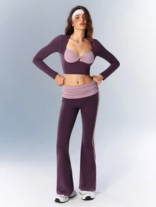 VARSIVA Women's Color-Blocked Twist T-Shirt With Twist Design And Built-In Bra Pads, Suitable For Casual Fitness And Sports Activities, Including Yoga. - Purple - View 7