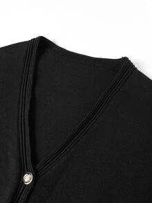 Linhara CURVE Plus Size Vintage Elegant Button Long Sleeve Sweater And Knitted Skirt Set Fall Office Date Night Black Winter - Black - View 3