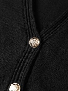 Linhara CURVE Plus Size Vintage Elegant Button Long Sleeve Sweater And Knitted Skirt Set Fall Office Date Night Black Winter - Black - View 4