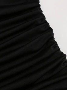 Sweetra Women's Criss-Cross Neckline Asymmetrical Hem Lace Trim Short Dress - Black - View 5