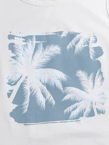 Ocevento Men Tropical Print Tank Top & Drawstring Waist Shorts, Cozy Outfits, Couple Things, Vacation, Father's Day Gifts, Football - Dusty Blue - View 5