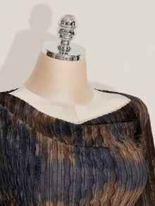 SHEIN ICON 秋季女式加大码西部波西米亚风复古哥特露肩外出扎染印花不对称下摆长袖喇叭袖时尚T恤 - 彩色 - 查看 6