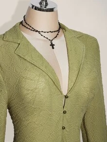 SHEIN ICON ICON PLUS Lettuce Trim Asymmetrical Hem Sheer Top Without Bra Plus Size Blouses-1891,Y2k Fall - Olive Green - View 5