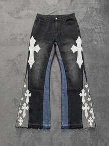 Manfinity Roghcode Men's Cross Pattern Pocket Casual Flare Jeans - Dark Grey - View 4
