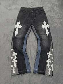 Manfinity Roghcode Men's Cross Pattern Pocket Casual Flare Jeans - Dark Grey - View 2