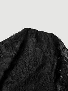 SHEIN MOD Black Lace Bell Sleeve Ruffle Asymmetrical Shoulder Dress,Layered Short Party Night Out Cocktail Gown Elegant Sexy, 2026 Fall/Winter ,Napoleon - Black - View 3