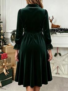 GlowEve CURVE Plus Size Women's Woven Printed Autumn Dress Fall Christmas - Dark Green - View 2