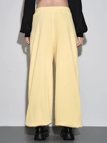 ROMWE Vintage Y2K Streetwear Versatile All-Match Casual Ultra Low Waist Loose Fit Women's Sweatpants - Pale Yellow - View 3