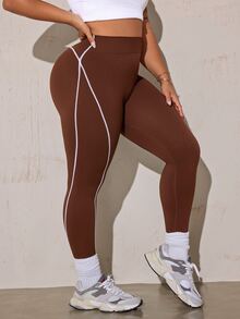Rhythm Era Plus Size Women's High Waist Seamless Everyday Fitness Leggings - Coffee Brown - View 6