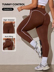 Rhythm Era Plus Size Women's High Waist Seamless Everyday Fitness Leggings - Coffee Brown - View 1