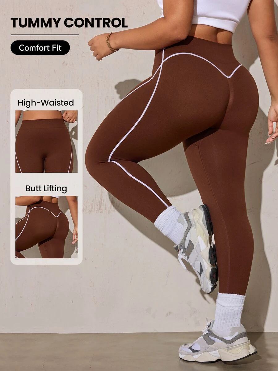 Rhythm Era Plus Size Women's High Waist Seamless Everyday Fitness Leggings - Coffee Brown - View 1