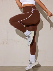 Rhythm Era Plus Size Women's High Waist Seamless Everyday Fitness Leggings - Coffee Brown - View 4