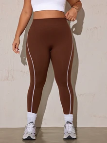 Rhythm Era Plus Size Women's High Waist Seamless Everyday Fitness Leggings - Coffee Brown - View 5