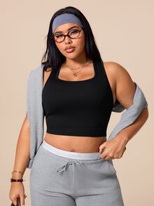 SHEIN Sports Plus Size Women's Seamless Black Sports Tank Top - Black - View 5
