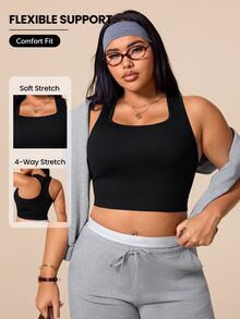 SHEIN Sports Plus Size Women's Seamless Black Sports Tank Top - Black - View 1