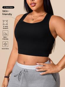 SHEIN Sports Plus Size Women's Seamless Black Sports Tank Top - Black - View 6