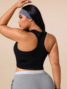 SHEIN Sports Plus Size Women's Seamless Black Sports Tank Top - Black - View 2