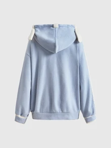 ROMWE Kawaii Y2K Retro Loose Casual Fuzzy Wing 3D Star Decor Women's Sweatshirt - Blue - View 14