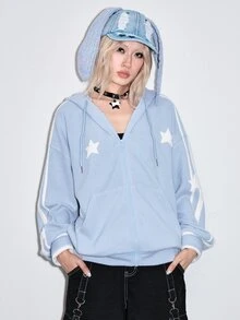 ROMWE Kawaii Y2K Retro Loose Casual Fuzzy Wing 3D Star Decor Women's Sweatshirt - Blue - View 5