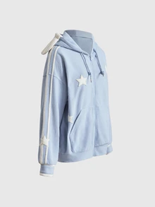 ROMWE Kawaii Y2K Retro Loose Casual Fuzzy Wing 3D Star Decor Women's Sweatshirt - Blue - View 11