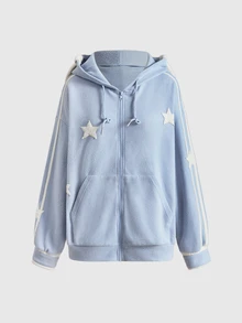 ROMWE Kawaii Y2K Retro Loose Casual Fuzzy Wing 3D Star Decor Women's Sweatshirt - Blue - View 10