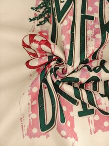Lalippa 聖誕節 Merry And Bright 字母與樹圖案落肩衛衣，休閒圓領長袖套頭衫，適合節日穿著 - 杏色 - 查看 6